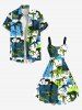 Plus Size Dinosaur Skeleton Colorblock Print Hawaii A Line Tank Dress -  