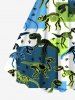 Robe Ligne A Dinosaure Imprimé en Blocs de Couleurs de Grande Taille - Vert 6X