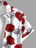 Plus Size Floral Branch Print Hawaii Button Pocket Shirt For Men -  