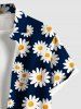 Plus Size Daisy Flower Print Hawaii Button Pocket Shirt For Men -  