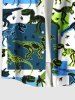 Chemise Bicolore Dinosaure Imprimé Boutonnée avec Poche Grande Taille pour Homme - Vert S