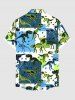 Plus Size Dinosaur Skeleton Colorblock Print Hawaii Button Pocket Shirt For Men -  