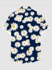 Plus Size Daisy Flower Print Hawaii Button Pocket Shirt For Men -  