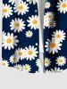 Plus Size Daisy Flower Print Hawaii Button Pocket Shirt For Men -  