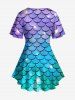 Plus Size 3D Glitter Ombre Mermaid Scales Print Hawaii Lattice T-shirt -  