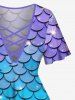 Plus Size 3D Glitter Ombre Mermaid Scales Print Hawaii Lattice T-shirt -  