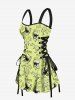 Dinosaur Letters Print Hawaii Lace Up A Line Tank Dress -  