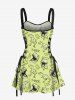 Dinosaur Letters Print Hawaii Lace Up A Line Tank Dress -  