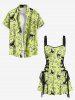 Dinosaur Letters Print Hawaii Lace Up A Line Tank Dress -  