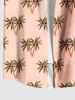 Plus Size Cartoon Coconut Tree Print Hawaii Button Pocket Shirt For Men -  