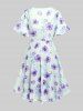 Plus Size Flutter Sleeves Floral Dress and Lace-up A Line Cami Dress Set -  