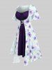 Plus Size Flutter Sleeves Floral Dress and Lace-up A Line Cami Dress Set -  