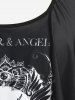 Plus Size & Curve Gothic Skull Print Ruffled Overlay Tankini Swimwear -  