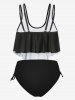 Plus Size & Curve Gothic Skull Print Ruffled Overlay Tankini Swimwear -  