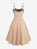 Plus Size Flowers Leaf Print Lace Up Pocket Textured Cami Dress -  