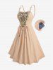 Plus Size Flowers Leaf Print Lace Up Pocket Textured Cami Dress -  