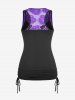 Plus Size Cowl Neck Cinched Rose Lace Tank Top -  