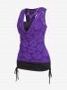 Plus Size Cowl Neck Cinched Rose Lace Tank Top -  