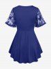 T-shirt 2 en 1 à lacets et superposition de dentelle papillon grande taille - Bleu profond 2X | US 18-20