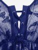 T-shirt 2 en 1 à lacets et superposition de dentelle papillon grande taille - Bleu profond 2X | US 18-20