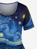 Plus Size Oil Painting Swirls Galaxy Moon Mountains Print T-shirt -  