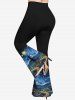 Pantalon Evasé Montagne Peinture à L'Huile Colorée Lune Imprimée de Grande Taille - Noir L
