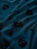 Plus Size Skulls Stars Mesh Flocking Sleeves Lace Up Grommet Buckle Straps Crinkle Top -  