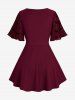 Plus Size Skulls Stars Mesh Flocking Sleeves Lace Up Grommet Buckle Straps Crinkle Top -  
