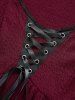 Plus Size Skulls Stars Mesh Flocking Sleeves Lace Up Grommet Buckle Straps Crinkle Top -  