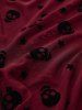 Plus Size Skulls Stars Mesh Flocking Sleeves Lace Up Grommet Buckle Straps Crinkle Top -  