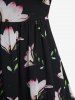 Robe mi-longue asymétrique en mousseline de soie à volants et imprimé floral grande taille - Noir L | US 12