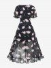 Plus Size Floral Leaf Print Ruffles Layered Chiffon Asymmetric A Line Midi Dress -  