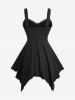 Plus Size Plaid Floral Flocking Lace-up Asymmetrical Lace Trim Tank Top -  
