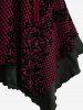 Plus Size Plaid Floral Flocking Lace-up Asymmetrical Lace Trim Tank Top -  