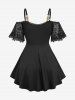 Plus Size Floral Lace Jacquard Embroidery Sleeve Cold Shoulder Crossover Top -  