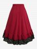 Gothic Plus Size Floral Lace Trim Lace-up Cinched Two Tone Patchwork A Line Skirt -  