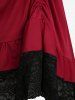 Gothic Plus Size Floral Lace Trim Lace-up Cinched Two Tone Patchwork A Line Skirt -  