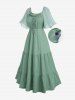 Plus Size Chiffon Sleeves Textured Tied Butterfly Decor Strap Pockets A Line Dress -  