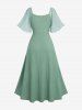 Plus Size Chiffon Sleeves Textured Tied Butterfly Decor Strap Pockets A Line Dress -  