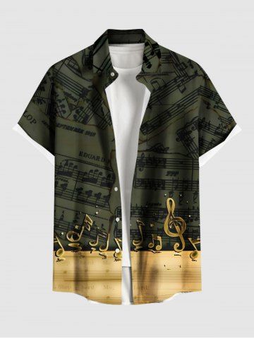 Plus Size Music Symbol Print Hawaii Ombre Button Pocket Shirt For Men