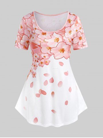 Plus Size Floral Petal Print Women T-shirt - WHITE - XS
