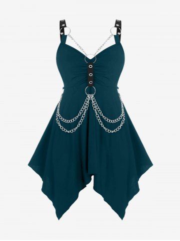 Plus  Size Gothic O Ring Chains Handkerchief Tank Top - GREEN - 1X | US 14-16