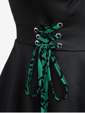 Plus Size Floral Flocking Tulip Hem Layered Ruffles Lace Up Ruched Heart Buckles Tank Top