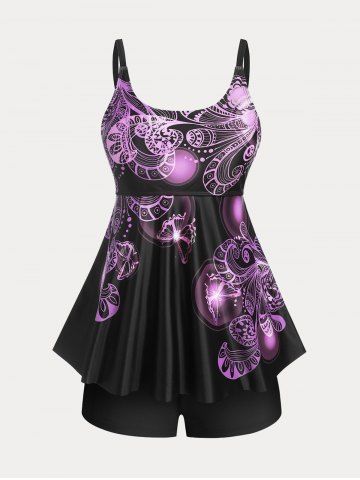 Maillot de bain tankini rembourré papillon grande taille et coupe shorty, modèle pudique, taille plus. - RED - 1X