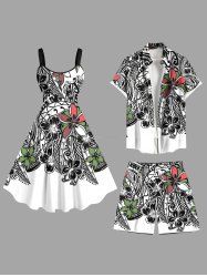Costume de Plage Grande Taille Imprimé à Fleurs Assorti pour la Plage - Noir 