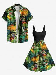 Tropical Leaf Dinosaur Print Plus Size Matching Hawaii Beach Outfit For Couples -  