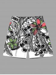 Plus Size Flowers Print Hawaii Beach Shorts For Men -  