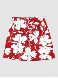Short de Plage Hawaïen Fleurs Tropicales Imprimées de Grande Taille pour Homme - Rouge XL