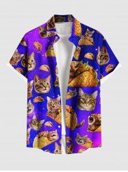 Plus Size Galaxy Ombre Cat Potato Chips Print Buttons Pocket Hawaii Shirt For Men -  