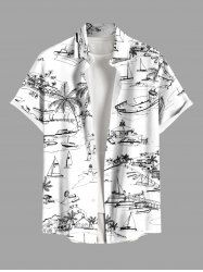 Chemise Seascape Arbre de Noix de Coco et Paysage Imprimé avec Poche de Grande Taille pour Homme - Blanc 4XL